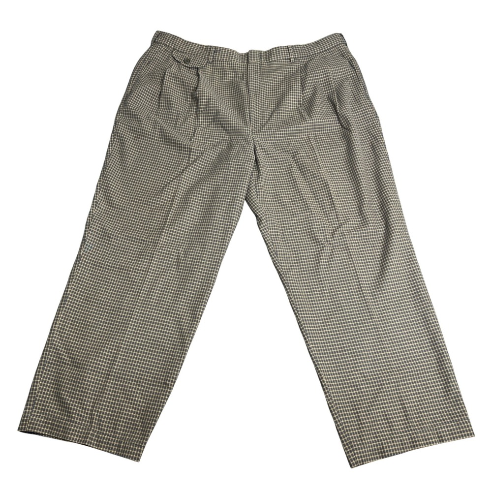 Eddie Bauer Mens 42 Relaxed Fit Pleated Pants Micro Check Wrinkle Resistant